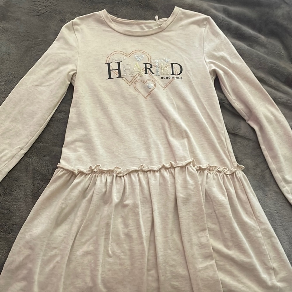 Crème bcbgirls dress sparkly words says “kind hearted” 8-10